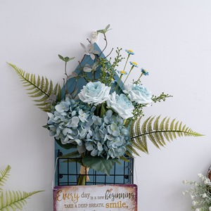 Bouquet de fleurs artificielles CallaFloral, roses bleues, hortensias, décoration murale pour la maison et les mariages CF02156 - Product Image 1
