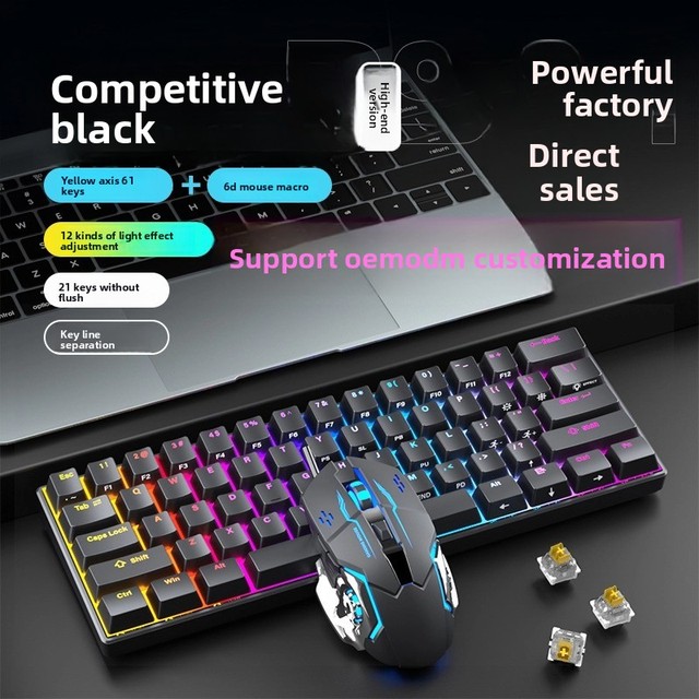 61/68 Mechanical Keyboard Mouse Combo Backlit Ergonomic Design Macro Programming Wired Gaming/Office Use USB Interface for