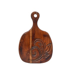 Planche à découper ronde en bois d'acacia créatif avec motif gravé Nouvel article de cuisine avec poignée pour servir et hacher la pizza - Product Image 1