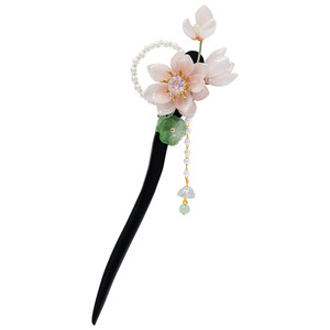 Épingle à cheveux chinoise rétro, accessoire pour cheveux Hanfu, épingle pour chignon, épingle à cheveux fleur de lotus, ornement capillaire en bois avec pompon, traditionnel - Product Image 5