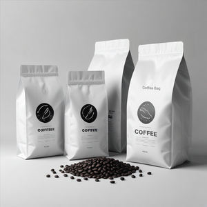 Sacs d'emballage personnalisés pour grains de café, scellés sur 8 côtés, 250g 500g 12Oz, noirs et blancs, avec valve de dégazage et fermeture éclair - Product Image 3