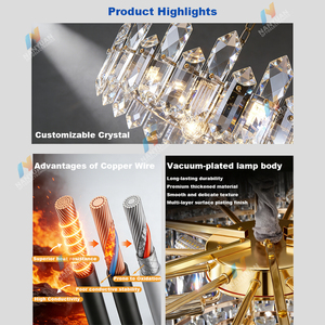 Lámpara de Techo Colgante de Cristal de Lujo Grande con Acabado Dorado y LED Regulable - Product Image 5