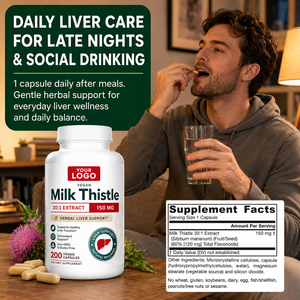 Private Label Bulk Wholesale Natural Milk Thistle Silymarin 150mg 80% <b>Liver</b> Support Antioxidant Non GMO Herbal Vegan Capsules - Product Image 4