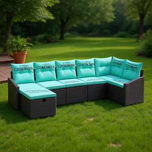 5 Piece Poly Rattan Garden <b>Sofa</b> <b>Set</b> With Cushions Outdoor Furniture Contemporary Design Black - Product Image 2