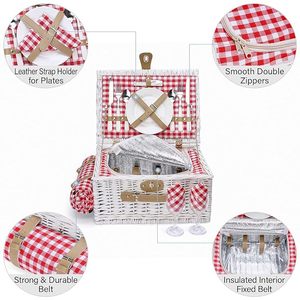 Cesto da Picnic JY OEM <span class=keywords><strong>per</strong></span> 2-4 Persone, Cesto in <span class=keywords><strong>Vimini</strong></span> <span class=keywords><strong>per</strong></span> Snack e Alimenti, Regalo da Picnic con Fodera a Quadretti - Product Image 3