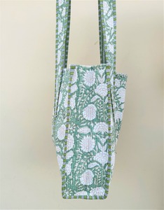 Cotton Quilted Floral Block Print Eco-Friendly Handmade <b>Boho</b> Tote <b>Bag</b> Zipper Closure for Summer Autumn Winter Travel Shopping - Product Image 3