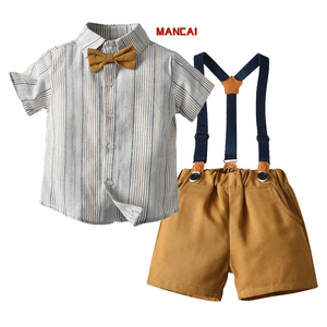 Ensemble de tenue de gentleman formel pour bébés garçons, <span class=keywords><strong>chemise</strong></span> <span class=keywords><strong>avec</strong></span> nœud <span class=keywords><strong>papillon</strong></span> et short à bretelles d'été, pour mariage, fête et anniversaire - Product Image 1