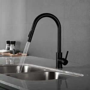 Robinet de cuisine en acier inoxydable noir, robinet d'eau 304, robinets de cuisine modernes, pulvérisateur extractible, robinets d'évier mélangeur
