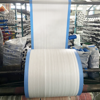 Tissu tissé en polypropylène blanc avec bord bleu, rouleau de tissu tissé PP pour emballages, sacs, usage agricole et industriel