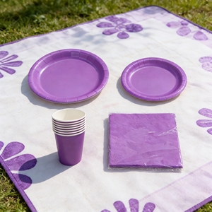 DAMAI - Juego de Vajilla Desechable de Papel Color Morado para Fiestas, Platos de Papel de 7 y 9 Pulgadas, Vasos - Product Image 1