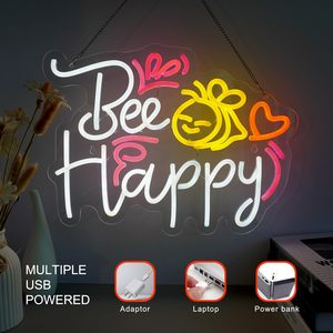 Enseigne néon Bee <span class=keywords><strong>Happy</strong></span>, Lumières néon inspirantes sur le thème de la psychologie, Décoration murale pour <span class=keywords><strong>restaurant</strong></span>, boutique, maison, bar, café - Product Image 5