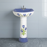 Ensemble de lavabo sur pied en céramique rustique rose bordeaux avec finition décorative émaillée, ensemble de lavabo sur pied pour salle de bain