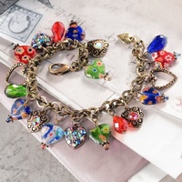 Vente chaude Personnalisé Arc-En-Coeur Charme Bracelet Millefiori Bijoux Amour Coeur Bracelet Bijoux En Verre De Murano Bracelet Pendentif En Verre