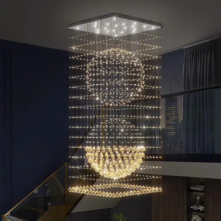 장식 교수형 램프 촛대 람파라 빌라 호텔 계단 럭셔리 크리스탈 천장 LED 샹들리에 펜던트 조명
