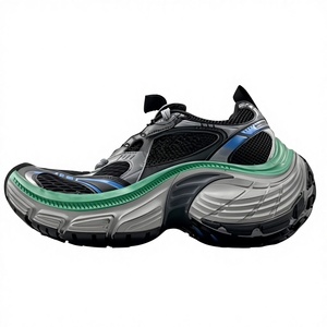 Sneakers unisexes Chunky Gray Green Accent Trail, respirantes, avec empeigne en mesh, semelle épaisse et coussinée, antidérapantes, à lacets, décontractées, Balenciagaes - Product Image 1