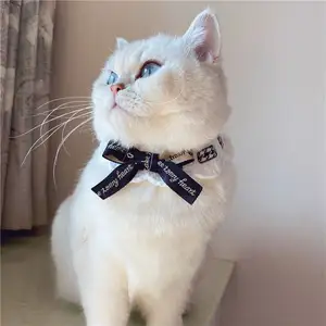 Cute Led White Luxury Supplies Soft Pet Drool Saliva Toalla Babero Personalizado Perro y Gato Rosa Japonés Bowtie Collares