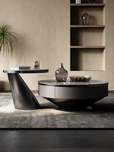 Juego de Mesa de Centro de Mármol Redonda <span class=keywords><strong>Grande</strong></span> de Estilo Minimalista Italiano para Sala de Estar - Product Image 4