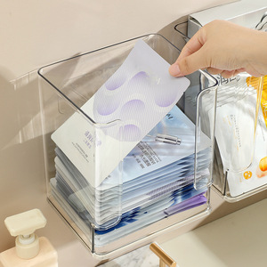 Boîte de rangement pour masques faciaux en acrylique, organisateur de cosmétiques transparent, conteneur de rangement mural pour maquillage, pour évier de salle de bain - Product Image 1