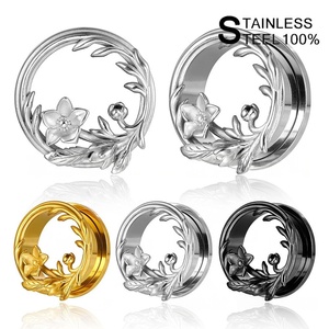 Boucles d'oreilles tendance en acier inoxydable pour femmes, design floral magnifique, <span class=keywords><strong>double</strong></span> écarteur d'<span class=keywords><strong>oreille</strong></span>, dilatateur d'<span class=keywords><strong>oreille</strong></span>, bijoux tendance - Product Image 6