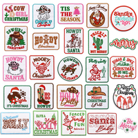 Patch Bordir Twill Persegi Motif Howdy Santa Holly Natal untuk Dekorasi Pakaian, Tas, dan Jeans