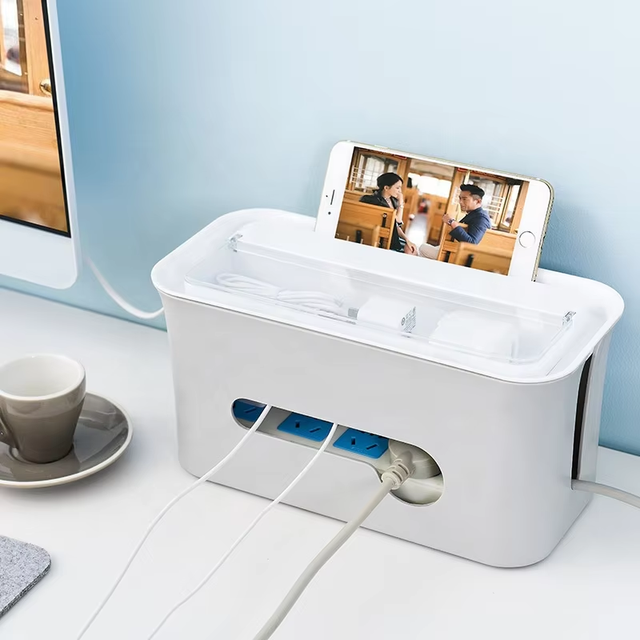 Multi-Tap Cable Wire Management Box Plastic Patch Panel Protector and Power Strip Storage Box for Tidy Cable Distribution