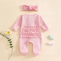 Guai Combinaison Bébé Tendance en Maille Gaufrée Douce à Volants et Manches Longues, Body pour Nourrisson, Fournisseur en Gros