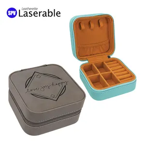 Folding PU Leather Travel Laserable Leatherette Gift Storage Jewelry Case Box With Laser Engraving Logo