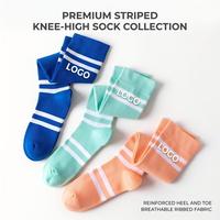 Chaussettes de compression athlétiques montantes à logo personnalisé, à rayures, respirantes et anti-humidité, pour le sport et la course, pour femmes et hommes