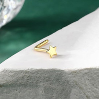 Getta 14K cincin hidung pertunangan mewah, cincin hidung pertunangan mewah bentuk L bintang zirkon emas kuning padat untuk wanita