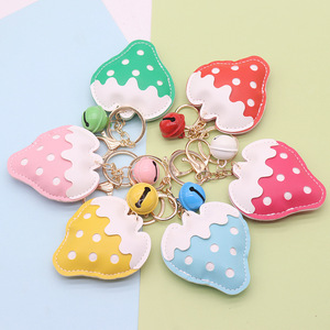 Cute PU Strawberry Keychain with Bell Cartoon Fruit Bag Charm Kawaii <b>Key</b> <b>Ring</b> Backpack Hanging Ornament Gift Keychain - Product Image 1