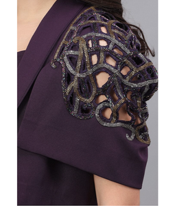 Conjunto de Chaqueta Larga Morada a la Moda, Estilo Casual de Verano para Mujer, con Detalles de Corte para Fiestas de Cóctel - Product Image 1