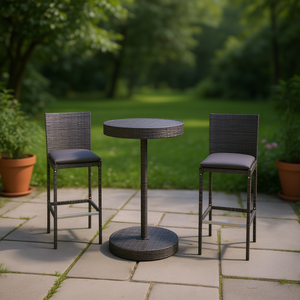 Conjunto de Muebles de Bar de Ratán PE Gris, Estructura de Acero con Recubrimiento en Polvo, Conjunto de Bar de Jardín, Estilo Moderno Contemporáneo - Product Image 2