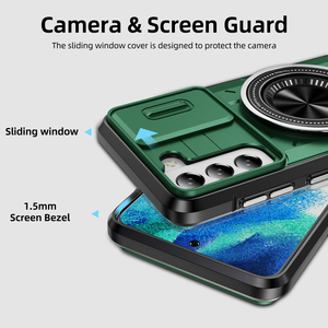 Chargement sans fil magnétique à fenêtre coulissante pour Samsung Galaxy S21 S21FE S21Ultra coque de téléphone avec <span class=keywords><strong>protection</strong></span> en verre de lentille à montage en anneau - Product Image 3