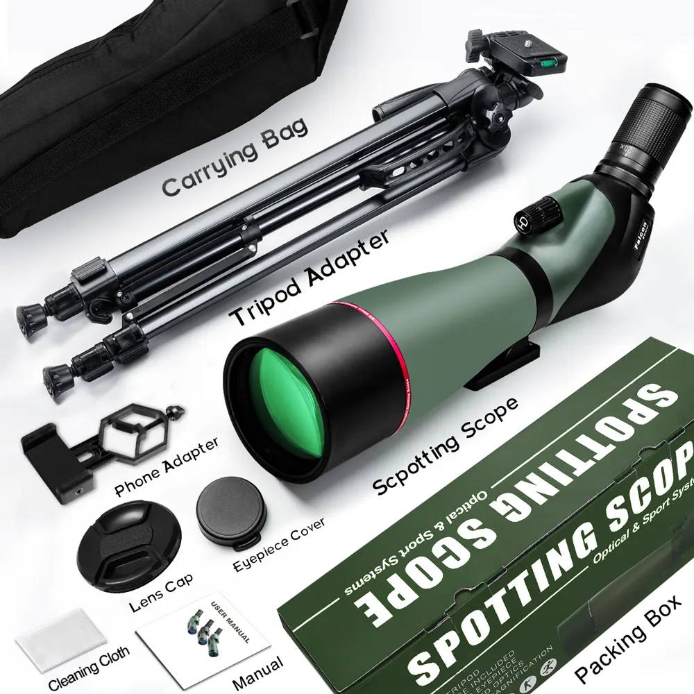 20-60X80 Spotting Scopes, Dual Focus BAK4 HD Optics Spotting Scope, Target Shooting, Archery, Bird Watching Bonus a Table Tripod