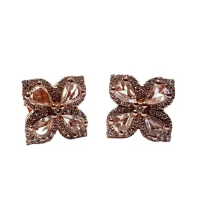 Wholesale Great Offer Rose Cut Clover Fine Jewelry 18k Rose Gold 100% Natural Diamond Flower Stud Earrings Hooks For Lady beauty