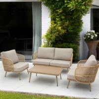 Ensemble de canapés modulaires d'extérieur en rotin PE courbé de luxe moderne avec table basse ronde en osier pour villa et jardin (SF225)
