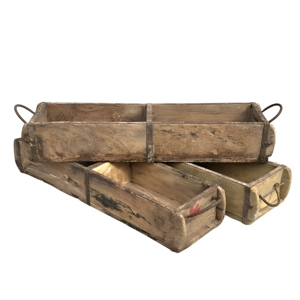 Plateau de rangement vintage en bois pour moules à briques, avec poignée en fer, style rustique, pour la décoration de la ferme, du jardin et de la maison - Product Image 1