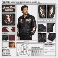 Blouson Bomber en Cuir Personnalisé pour Homme en Cuir de Vachette Crazy Horse avec Motifs Ailes et Flammes sur les Manches et Broderie de Lettres sur la Poitrine