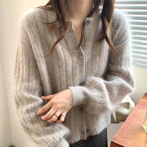 2024 Mùa Thu Mùa Đông Hàn Quốc Đèn Lồng Tay Áo Phụ Nữ Dệt Kim Cardigan Thời Trang Áo Len - Product Image 1