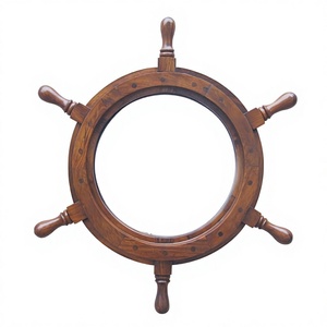 Miroir décoratif de roue de bateau nautique Articles de décoration murale Roue de bateau en bois poli écologique Miroir de salle de bain Décoration intérieure de la maison - Product Image 1
