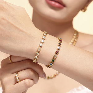 Parure de bijoux étanche en acier inoxydable plaqué or avec chaîne en zircone, bracelet tennis et collier à zircone cubique <span class=keywords><strong>ronde</strong></span> colorée pour femme - Product Image 6
