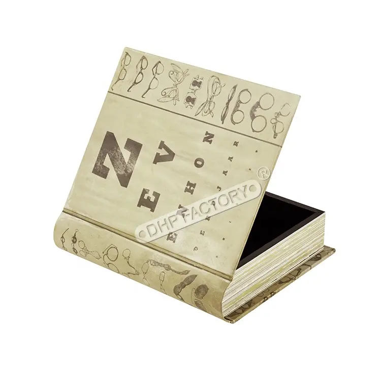 Hot Selling klassische Holzbuch geformte gerahmte rechteckige alte Schmuck gläser Vitrine Fall benutzer definierte Logo