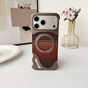 Coque de téléphone de luxe en <span class=keywords><strong>fibre</strong></span> de carbone sans cadre en métal magnétique motif dauphin avec support rotatif pour iPhone 17 Pro Max - Product Image 5