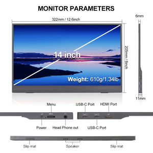 Moniteur <span class=keywords><strong>portable</strong></span> 14 pouces pour ordinateur <span class=keywords><strong>portable</strong></span> Extension FHD IPS Display HDR Type-C Port haut-parleur intégré pour les jeux Design léger ODM - Product Image 3