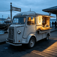Remolque de Comida Móvil Eléctrico Citroën Retro Vintage con Mostrador de Exhibición Fría Comercial para Catering en Muelles