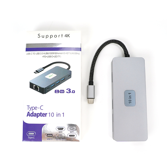10-in-1 Type-C Docking Station USB Multi-port for 2.0 Extender Laptop HDTV 4K60HZ Aluminum Alloy Gigabit Ethernet Port in Stock