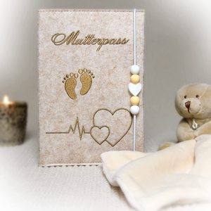 Organisateur de carnet de grossesse en feutre beige fait main, vente en gros, avec compartiment pour échographie, pour femmes enceintes - Product Image 1