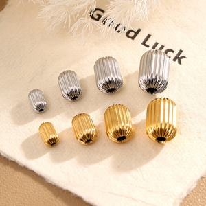 Ribbed Oval Spacer <b>Beads</b> | 18K PVD Gold Plated Stainless Steel Pumpkin Barrel DIY <b>Bracelet</b> Necklace Jewelry <b>Making</b> Aceworks - Product Image 1