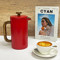 Cafetière à piston en acier inoxydable 304 à double paroi isolante, 800 ml 1000 ml, rouge, avec poignée en bois