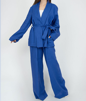 Ensemble de vêtements pour femmes à la mode personnalisée, cardigan en coton et lin, ensemble 2 pièces avec pantalon long et ceinture, décontracté pour l'hiver